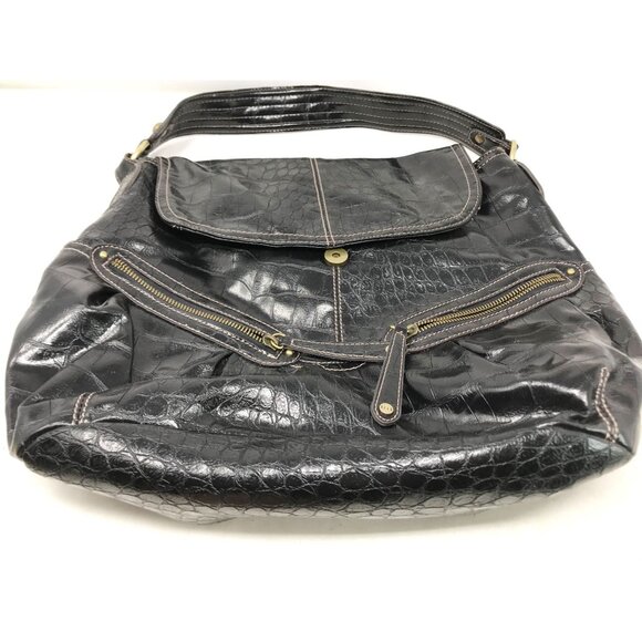 Elle Black Faux Alligator Croc Skin Purse - Large Hobo Bag - HandBag - women's B - Picture 9 of 16